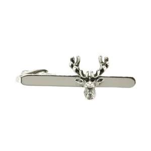 Stags Head Burnished Rhodium Tie Clip