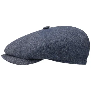Stetson Hatteras Mørkeblå Linned Sixpence Flat Cap - S (55 cm)